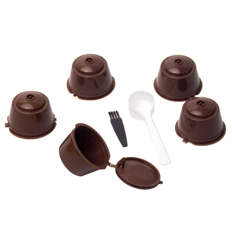 NEW-5Pcs корзина для кофе капсулы многоразового использования многоразового Nescafe капсулы Кофе машина Кофе капсулы с крышками ложка-кисточка