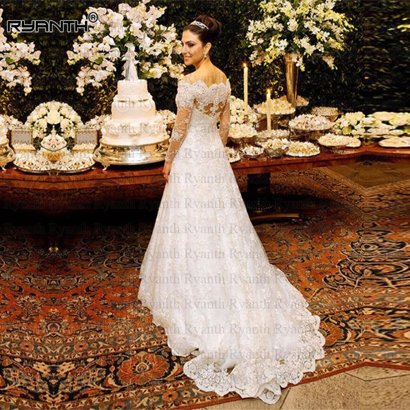 Vestido de noiva/, кружевное свадебное платье с длинными рукавами на заказ, сексуальное платье с открытыми плечами de mariage
