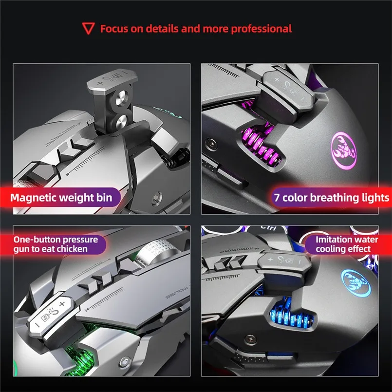 6400 DPI 7-keys Macro Definition Programmable Wired Game Mouse Gaming Mouse Mice  Aluminum alloy 3D metal roller 40NOV2810