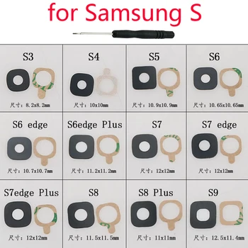 Lente de Cristal de cámara para Samsung S2 S3 S4 S5 S6 Edge S7 Edge S8 S9 Plus, carcasa trasera de cámara, cristal de seguridad con pegamento + herramientas