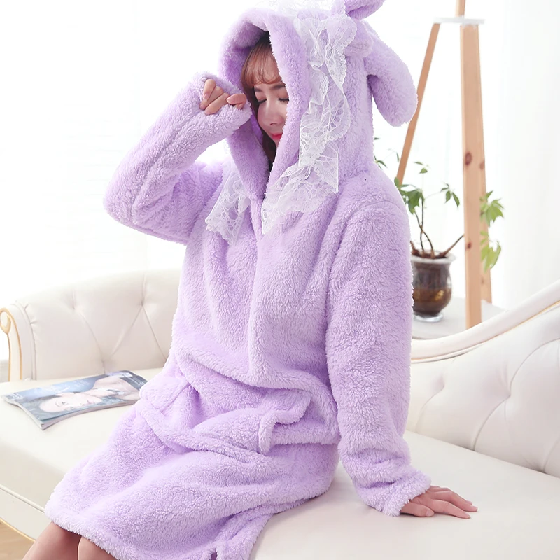 Зимняя женская пижама из кораллового флиса с капюшоном, Женская пижама с мультяшными животными, теплая фланелевая мягкая ночная рубашка - Color: B7