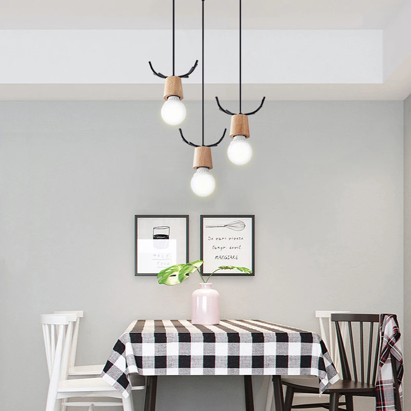 

Nordic Wood Deer Miniature Pendant Light Hallway Stairs In Dining Room and Bedroom Are Decorated with Lamps Kitchen Hanging Lamp