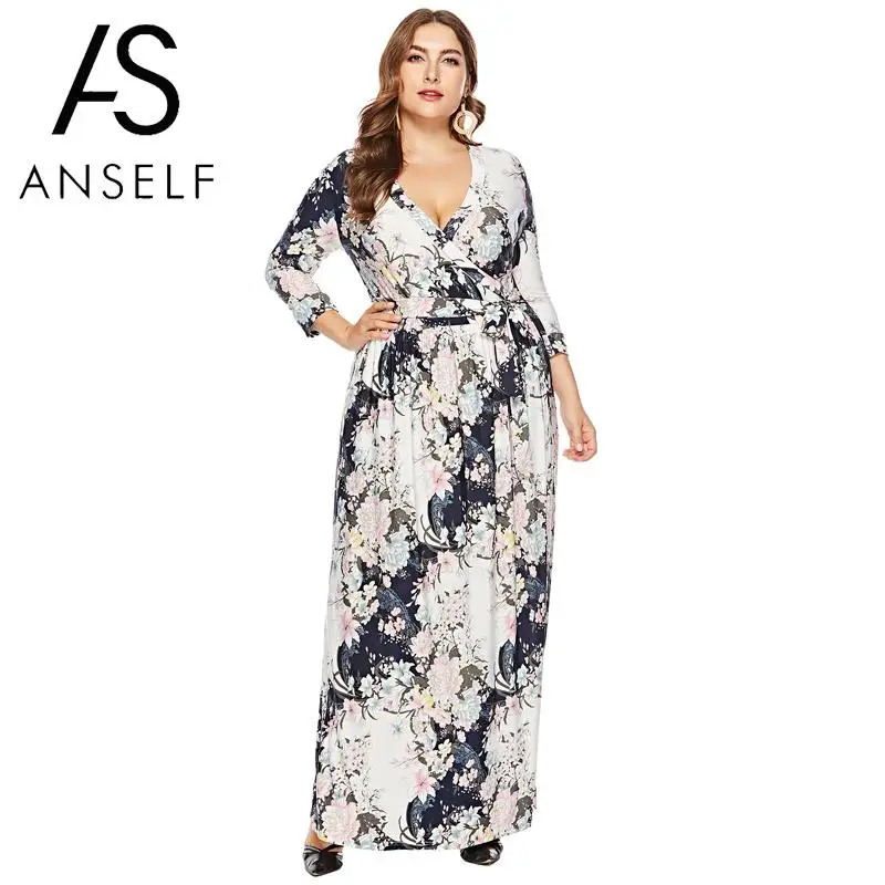 

Women Plus Size Long Dress V Neck 3/4 Sleeve Bandage Slim Elegant Long Party Dress Boho Holiday Maxi Dress Casual Ladies Dresses