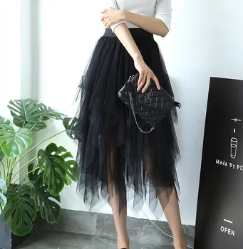 

2020 spring and summer net yarn skirt solid color new short skirt Korean irregular tulle skirt harajuku