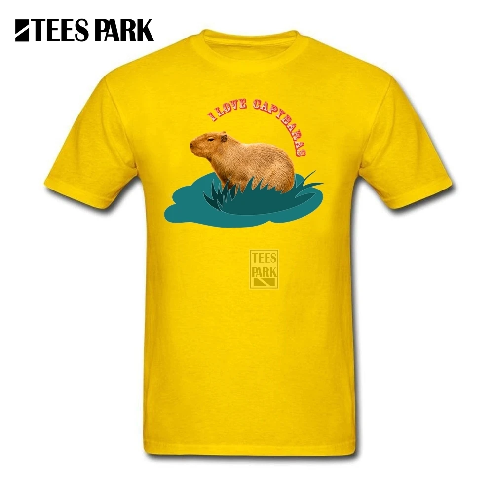 Мужские футболки с принтом I love Capybaras, молодежная с круглым вырезом, облегающие футболки с коротким рукавом, классический дизайн, мужские серые футболки - Цвет: Цвет: желтый