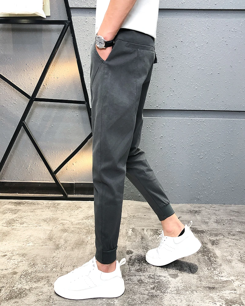 Качество летние штаны Для мужчин корейского бренда 2019 Slim Fit Широкий полосатые шаровары длина голеностопного сустава хип-хоп Уличная Для