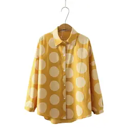 Простая рубашка с лацканами с длинными рукавами Новая женская модная Повседневная тонкая шифоновая блузка в горошек с принтом свободные