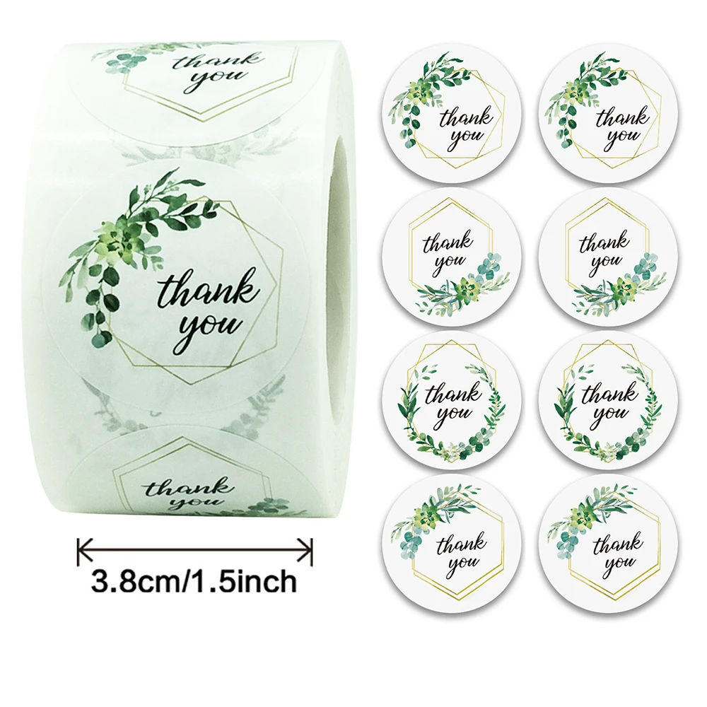 500Pcs/roll 3.8CM Green Grass Thank You Round Cute Stickers for Diary Scrapbook Gift Decoration Stationery Sticker