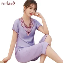 M-4XL размера плюс пижамы женские шелковые атласные пижамы пижамный комплект с коротким рукавом комплект кружевной пижамы винтажная Пижама с вышивкой femme