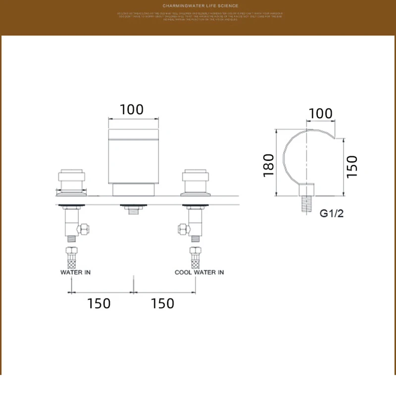 Gold Bathroom Basin Faucet Brass Deck Mounted Double handle Cold and Hot Waterfall Basin faucet
