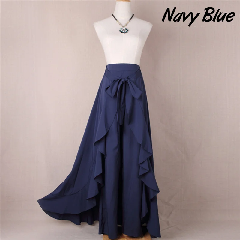 Ruffle Irregular Hem Trousers Women Casual Loose Wide Leg Tie-Waist Folds Long Pants Summer High Waist Pure Color Pant Skirt old navy capris