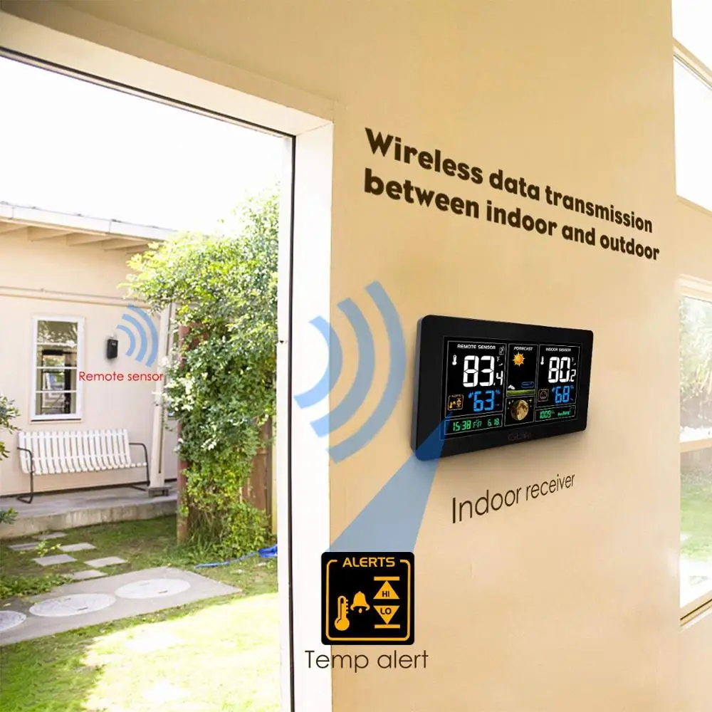 Koop 2 Outdoor Sensoren Draadloze Weerstation Kleur Lcd Digitale Thermometer Hygrometer Indoor Grote Tijd Display Snooze Wekker