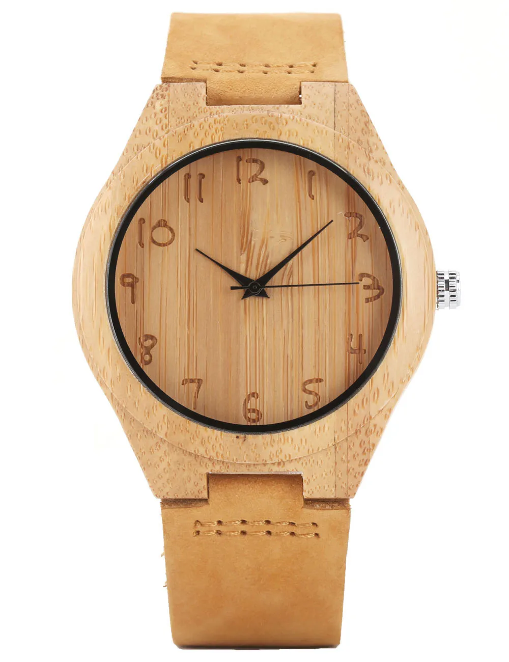 

With Numbers Measuring Bamboo Dial Quartz Watch Leather Belt Wood Table Maple Ebony