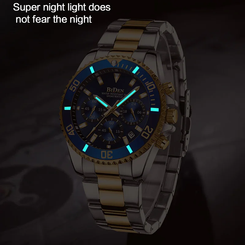 Biden Luxury Mens Watches Sports Chronograph Waterproof Analog Hour Date Quartz Watch Men Fashio-4