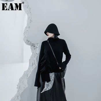 

[EAM] Black Ruffles Knitting Sweater Loose Fit Turtleneck Long Sleeve Women Pullovers New Fashion Tide Autumn Winter 2020 1Z9630