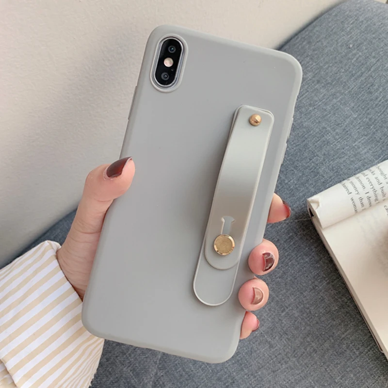 Простой матовый чехол из ТПУ с подставкой для Motorola Moto G7 power G6 Plus G5S G5 E5 Play E4+ X4 C Z3 наручный ремешок чехол - Цвет: WristStand Gray