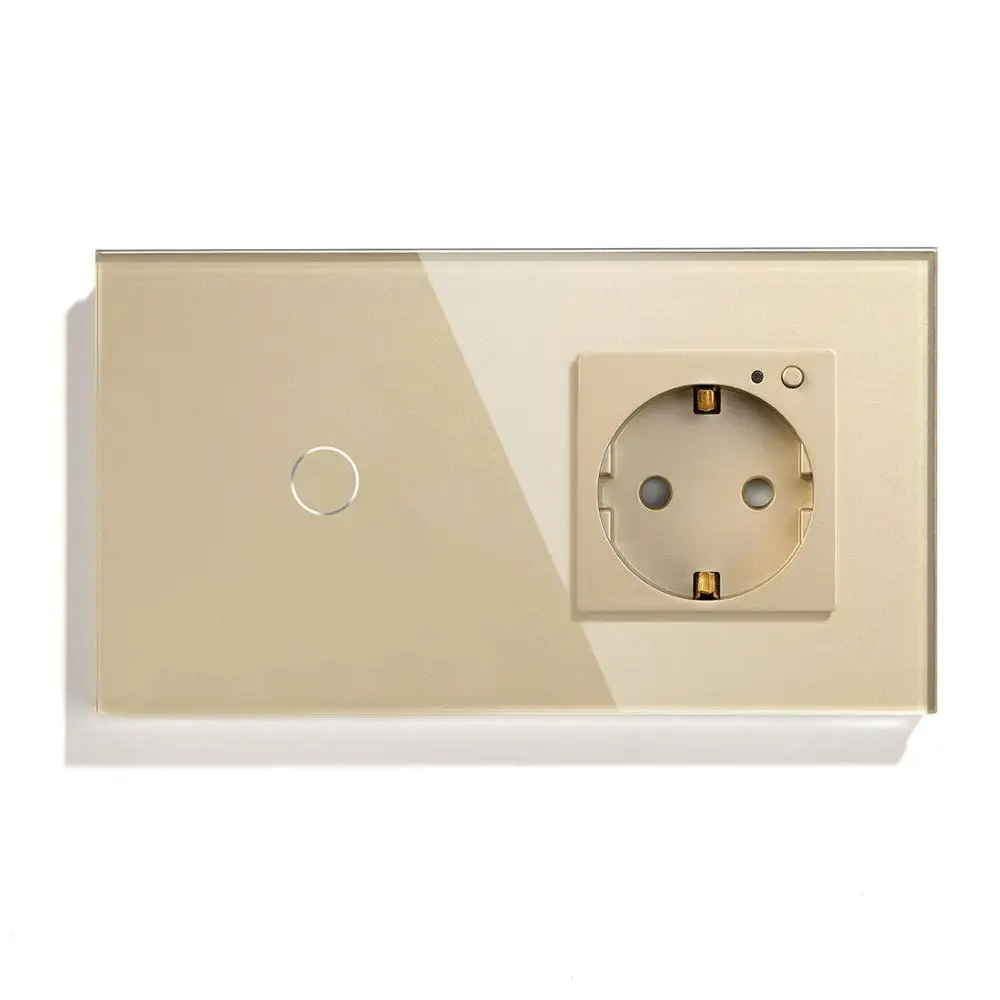 Golden 1 Gang BSEED Smart Wifi сенсорный выключатель стандарт ЕС розетка с черно-белым золотым кристаллом стеклянная панель Переключатель ЕС 1 банда 2 банды 3 банды - Цвет: Golden 1 Gang