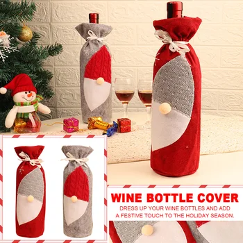 

10pcs Home Party Christmas Decor Dress Up Reusable Wine Bottle Cover Protective Dinning Room Faceless Santa Festival Champagne