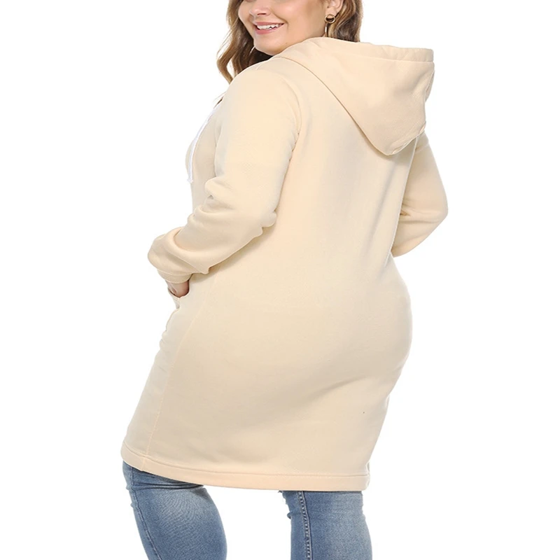 Осенняя и зимняя женская толстовка большого размера 4XL 5XL 6XL 7XL 8XL с карманами на молнии, утолщенная Длинная толстовка с капюшоном, обхват груди 133 см