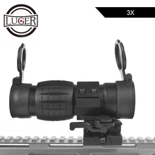 LUGER 3x лупа Оптика прицел тактический Красный точка зрения прицел с боковой флип Пикатинни Крепление для страйкбола Воздушный пистолет