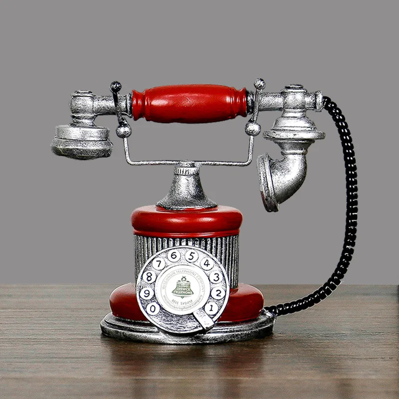 Resin Phone Statues Vintage Old Craft Home Decor Style Desk Figurines Retro Model Bar Miniatures Decorative Telephone | Дом и сад