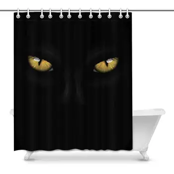 

Yellow Eyes Black Panther On Dark Background Halloween Theme Decor Waterproof Polyester Bathroom Shower Curtain Bath Decorations