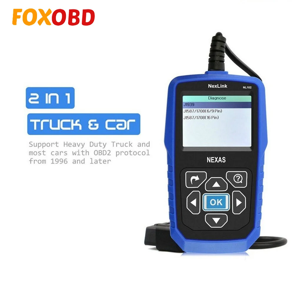 NEXAS NL102 Профессиональный OBD2 Авто сканер Heavy Duty 2 в 1 с Батарея монитор с одним чипом для универсальных машин/Грузовые автомобили коннектор для прибора бортовой диагностики