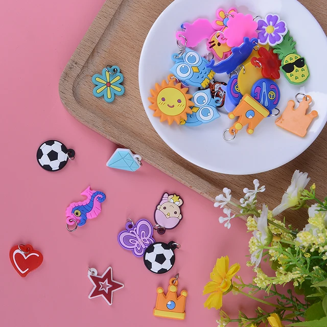 30Pcs Soft glue DIY Cartoon Colorful Animal Flower Beads Pendants Colorful Loom Rubber Band Bracelet Jewelry Making Beads Toy 4