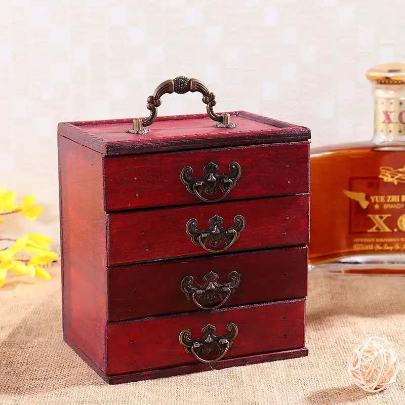Настольный органайзер, настольный хранение разного ящика, деревянная шкатулка для ювелирных украшений, чехол с ящиком, Ретро Шкаф Для Хранения Драгоценностей