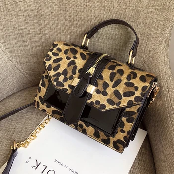 

luxury leopard print bag women handbags patent leather tote bag chain messenger crossbody bags designer small flap square bag