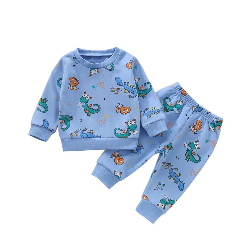 

2pcs Newborn Baby Dinosaur Pattern Set Long Sleeve Round Neck Hoodie Elastic Band Pants Boys Girls Autumn Clothing
