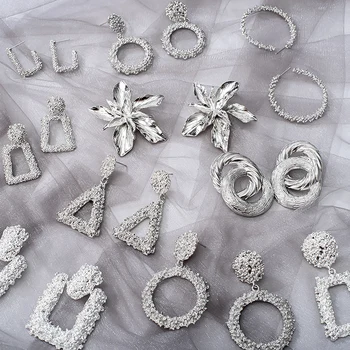 

2020 Fashion Large Statement Drop Earrings Geometric Silver Color Jewelry Women Big Dangle Hanging Fashion Modern Female Earring