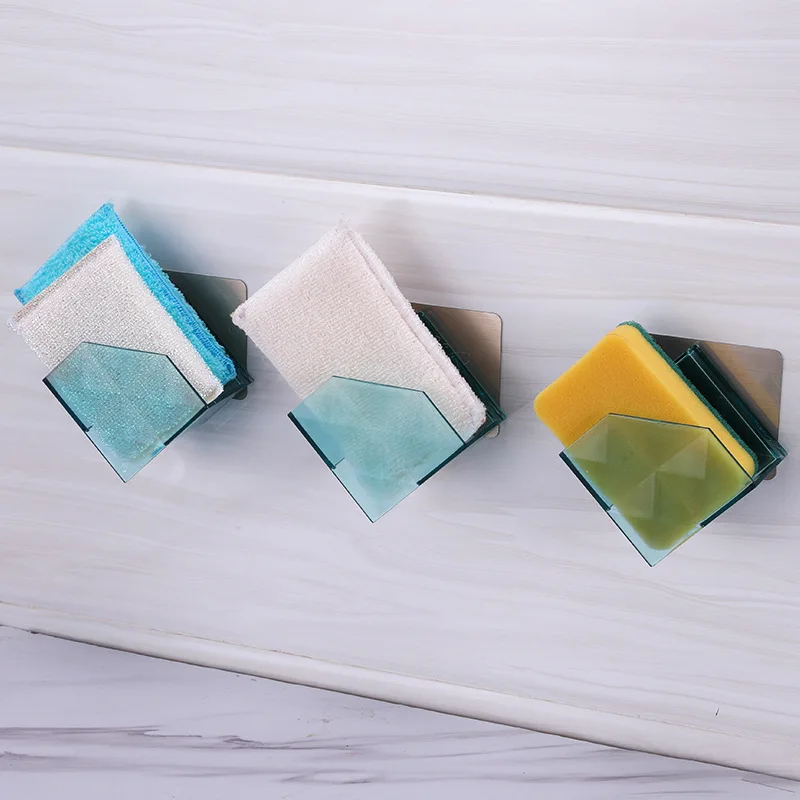 

Hole-free kitchen dish cotton rack wall-mounted rag storage rack suction cup drainable scouring pad storage rack