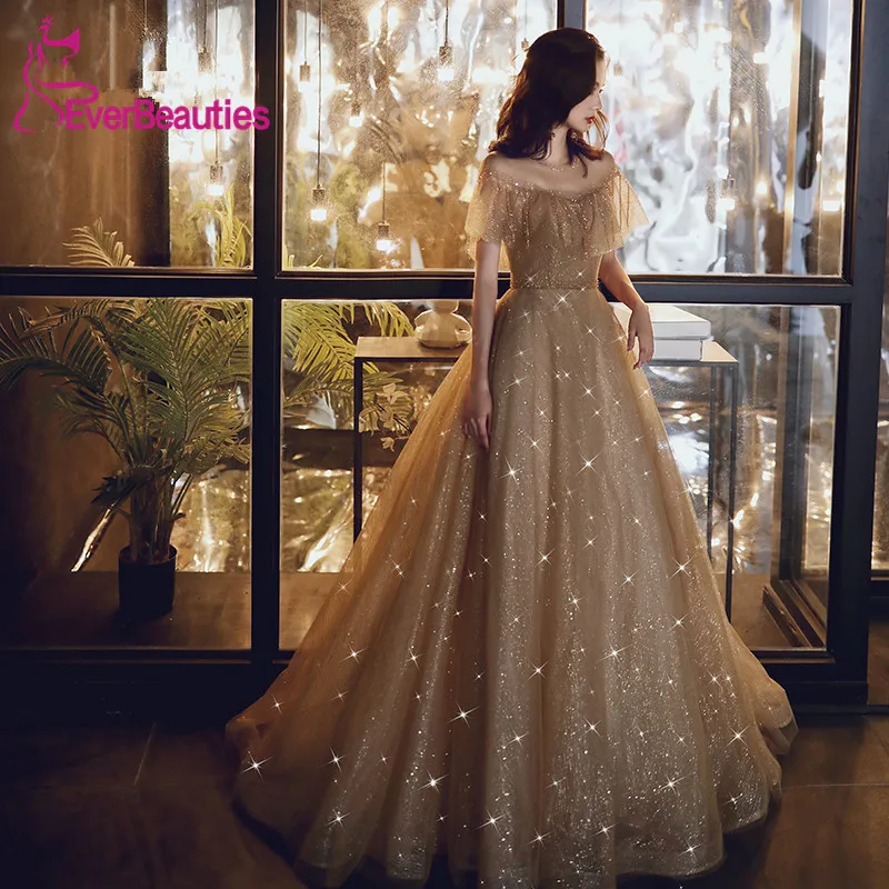 as picture Тюлевое блестящее платье для выпускного вечера с блестками Vestido Formatura длинное вечернее платье Vestidos De Gala элегантное платье De Soiree - Цвет: as picture