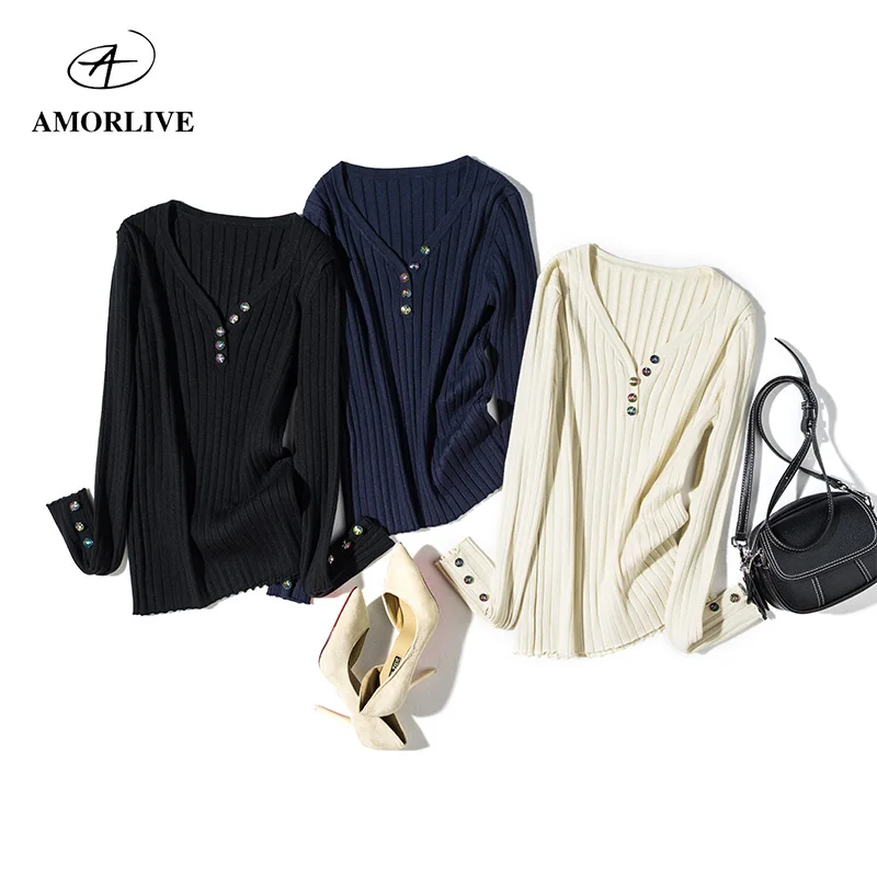 

AMOR LIVE Anti-pilling Slim Fitted Slim Sweater In Women's Pullovers Christmas Sweater Casual Tops Female Long Sleeve Bottoms