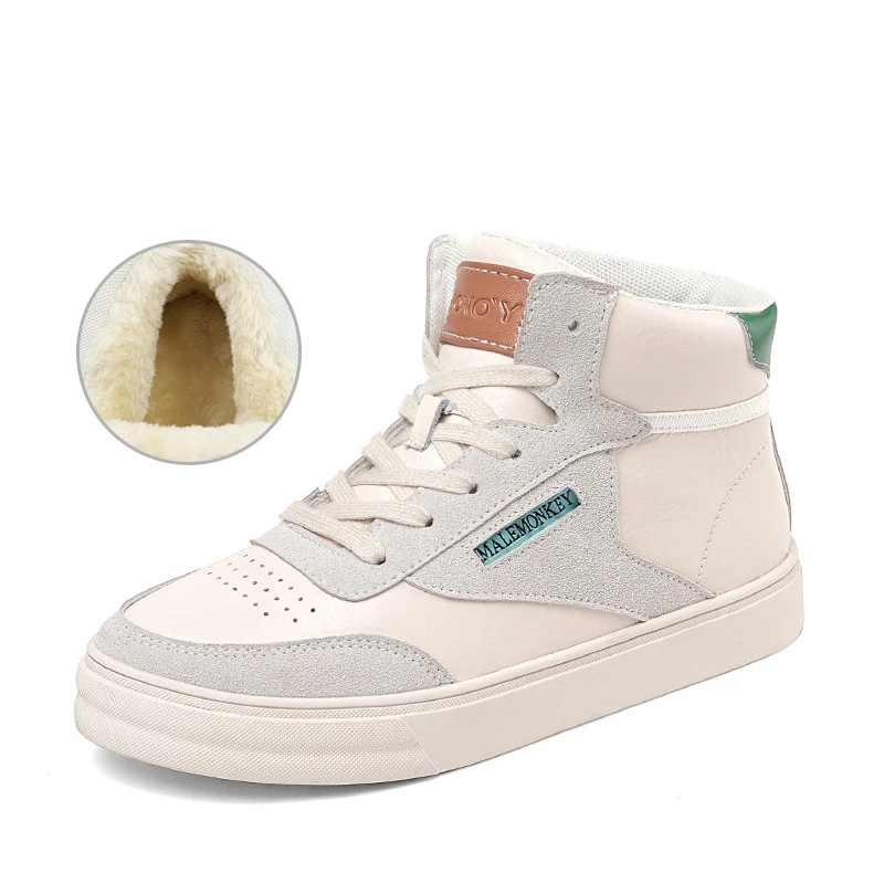 841912 Green warm Женские кроссовки с коротким плюшем и высоким берцем; сезон осень-зима; повседневная обувь; женская обувь на платформе из натуральной кожи со шнуровкой; мягкая Бежевая обувь - Цвет: 841912 Green warm