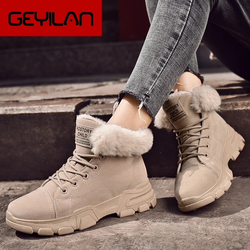

Women Snow Boots Winter Fur Ankle Booties Female Warm Plush Suede Rubber Casual Flats Fashion Platform Ladies Shoes New Designer