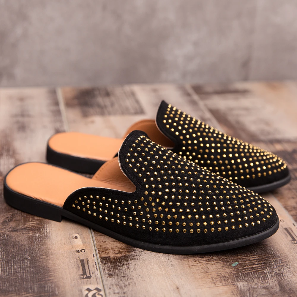 Men Sandals New summer slippers men half shoe PU Leather beach sandals causal lazy slip-on men slides flip flops Moccasins
