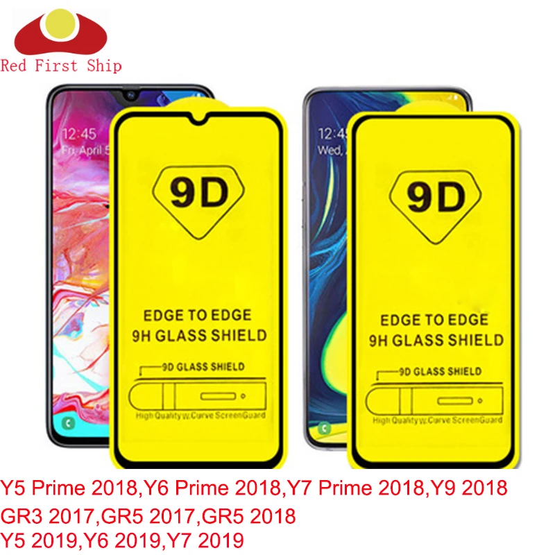 100Pcs/lot 9D Tempered Glass For Huawei Y5 Y6 Y7 Prime Y9 2018 Screen Protector GR3 GR5 2017 Y5 Y6 Y7 2019 cover film Movie 9H