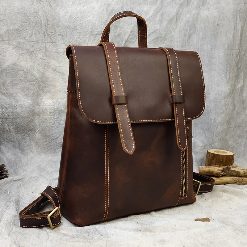 Brown genuine cowhide leather women rucksack daypack Vintage Crazy horse leather Men Backpack 9 Hebd8be7ac1b64653b4e59b8e9d7923a6S