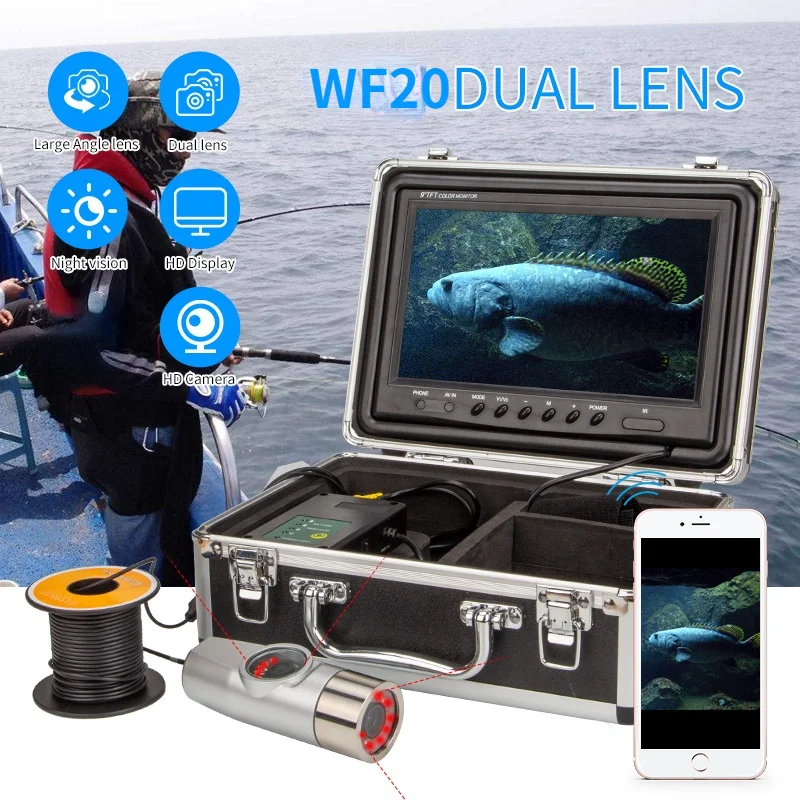 Dual-lens Underwater Camera WF20 Fish Finder 7 inch Display for farming and salvage Camera 15/30m Cable Fish Finder System