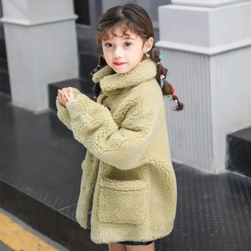 Г., новая осенне-зимняя детская оторочка из овечьей шерсти для девочек, пальто, куртки теплая плотная верхняя одежда из натуральной шерсти для девочек N67 - Цвет: jianghuangse