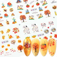 12 шт осень стиль воды Слайдеры для ногтей кленовый лист наклейка для водяного переноса изображения на ноготь наклейки украшения Дизайн Маникюр JIBN361-372