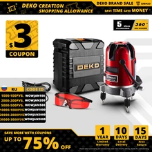 DEKO   Niveau Laser LL5 360°, 5 Lignes et 6 Points, Horizontal/Vertical, Auto nivelant, Laser Rouge/Vert 