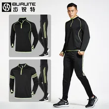 Спортивный костюм для мужчин поддельные из двух частей Длинные рукава быстросохнущие поглощения Длинные рукава теплые Бег костюм тренажерный зал для зимнего отдыха, комплект из двух предметов