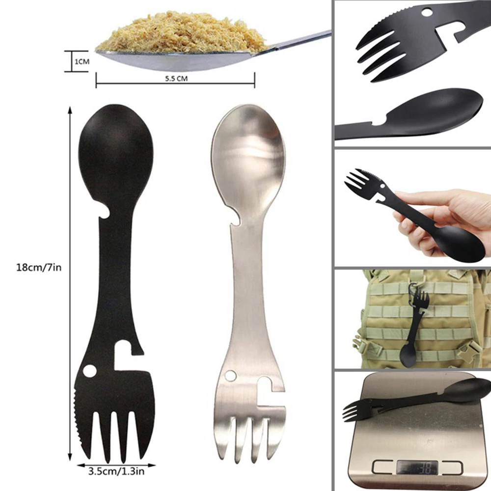 Camping Fork Spoon Multi-function Stainless Steel Cutlery 5 In 1 Integrated Fork Spoon Outdoor Cooking Camping Equipment 2