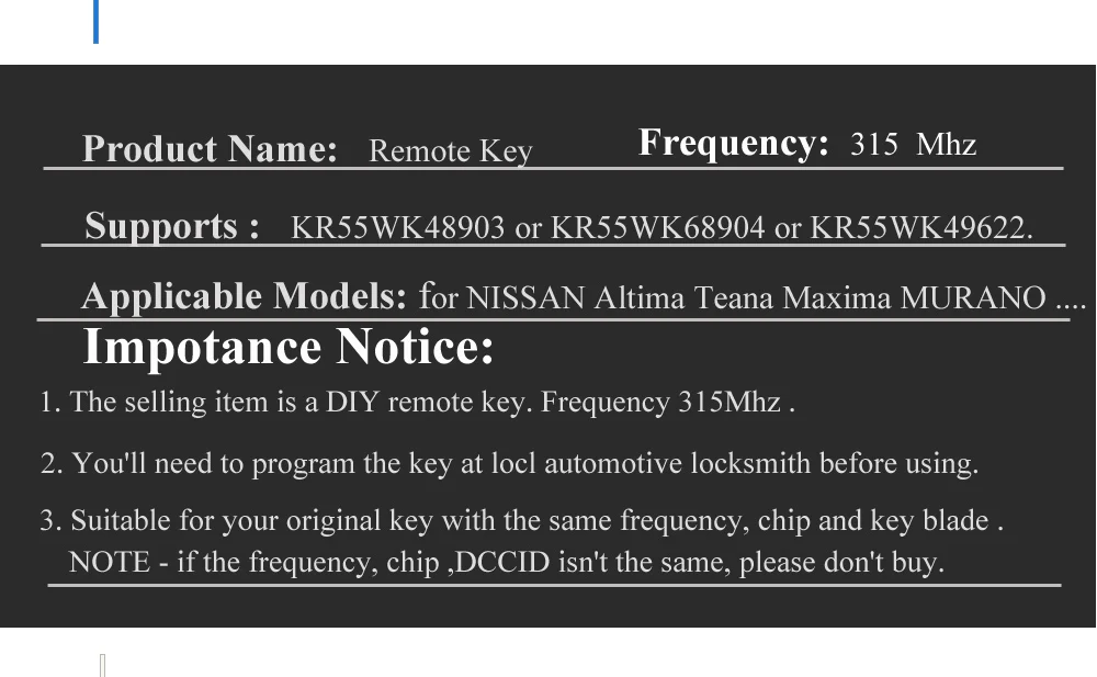 Keyforkess 5pcs 315Mhz ID46 Auto Smart Chiave A Distanza per NISSAN Teana Altima Maxima G25 G35 G37 Q60 KR55WK48903 55WK68904 KR55WK49622 - Hebd8fb49cd6b4101b1bfe2e6f0f700dcY
