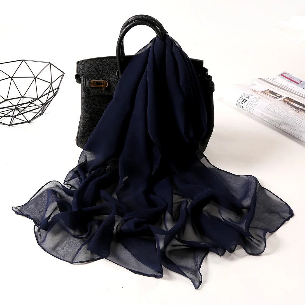 Women Foulard Gradient Solid Color Chiffon Georgette Scarf Bandana Elegant Long Shawl Hijab Summer Sun Protection - Image 4