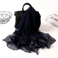 Women Foulard Gradient Solid Color Chiffon Georgette Scarf Bandana Elegant Long Shawl Hijab Summer Sun Protection 4