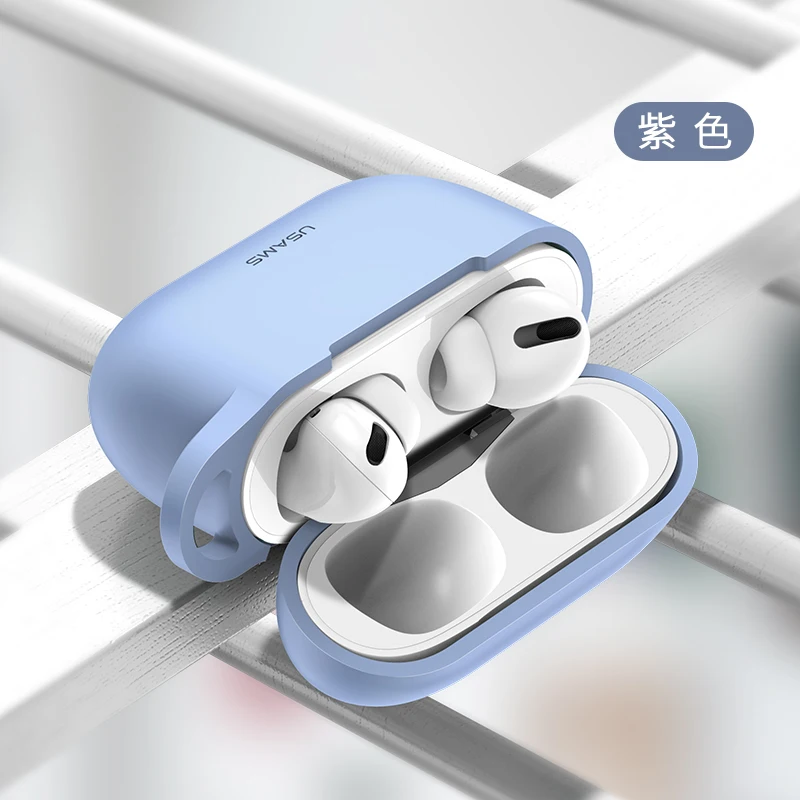 USAMS чехол для наушников для Airpods Pro, чехол для наушников, высокое качество, мягкий силиконовый простой защитный чехол с крючком - Цвет: 4